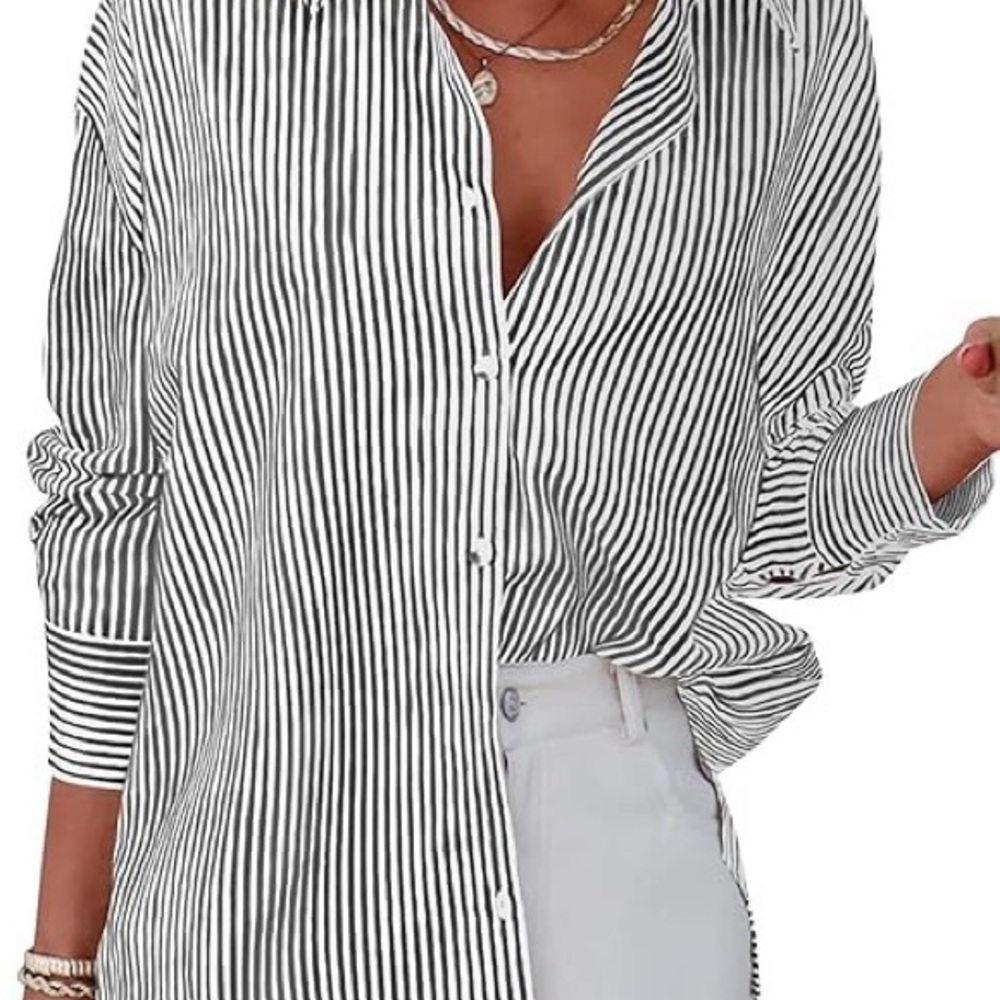 Zeagoo Blue and White Striped Button-Down Shirt for Women, Size Small